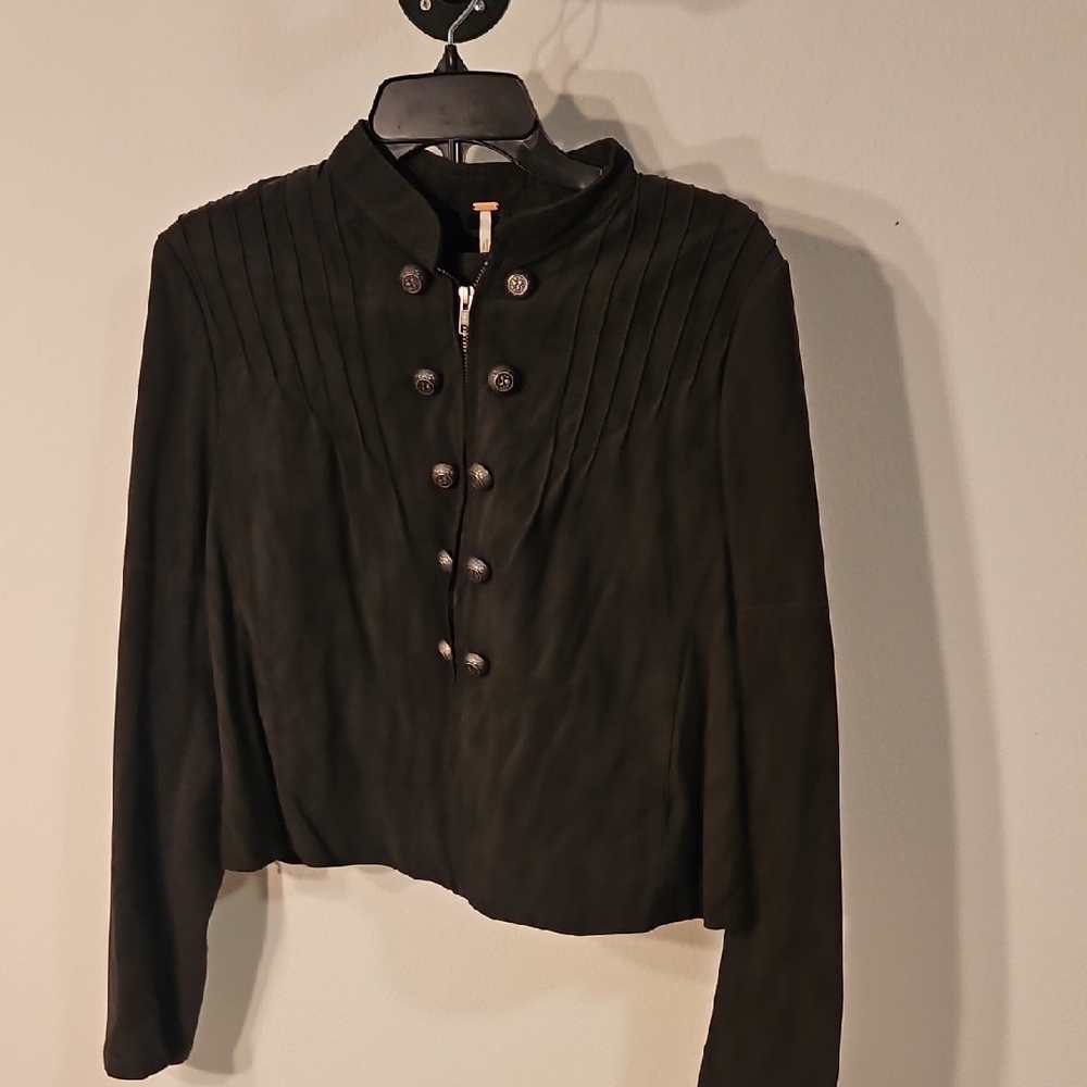 Free People Black Military-Style Button Front Jacket Sz 8